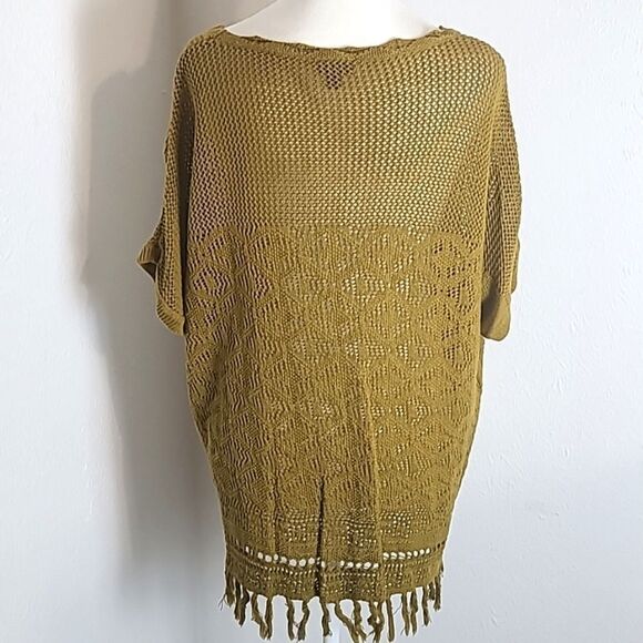Torrid Gold Pullover Open-knit Sweater Top, Fringe Around the Bottom, Sz 1, 1X - Picture 8 of 11
